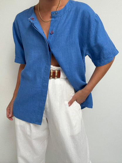 Vintage Ceruelean Linen Blouse
