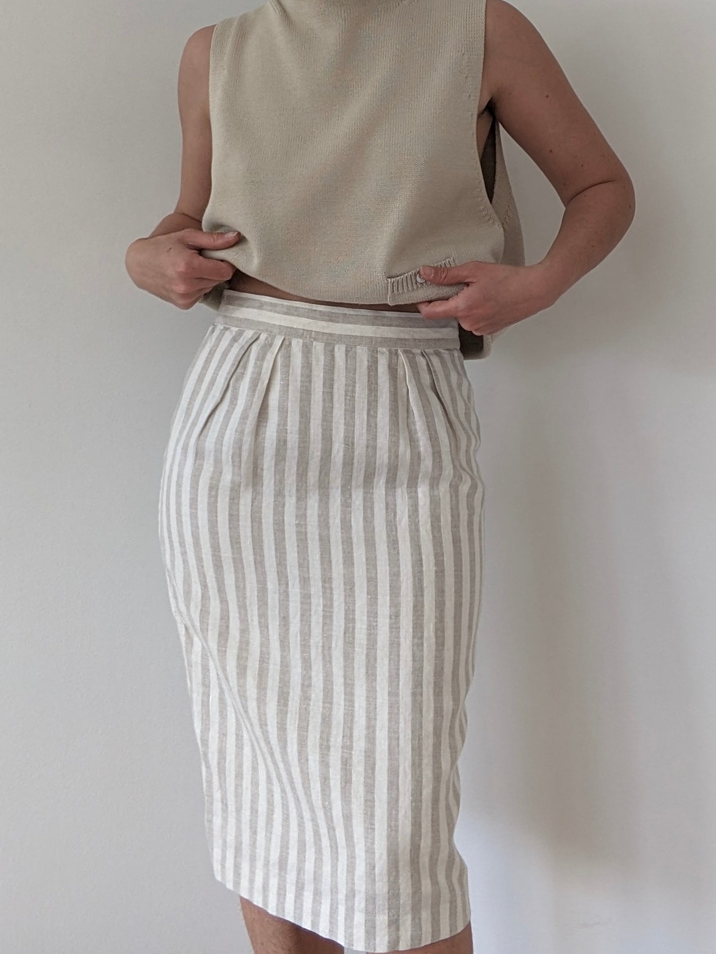Vintage Sand Striped Linen Skirt
