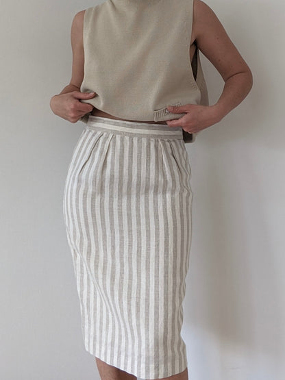 Vintage Sand Striped Linen Skirt