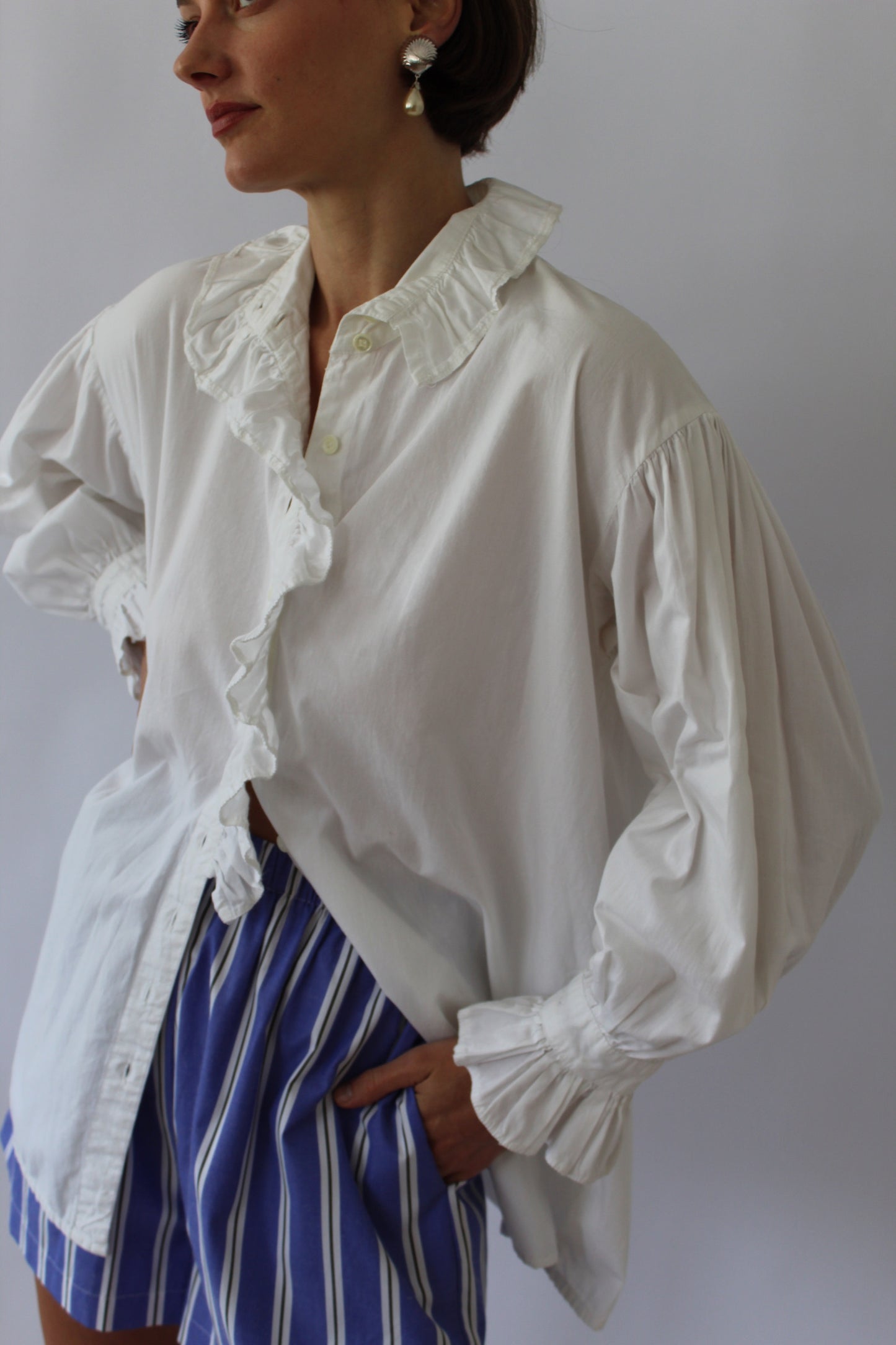 Lovely Vintage White Ruffle Cotton Blouse