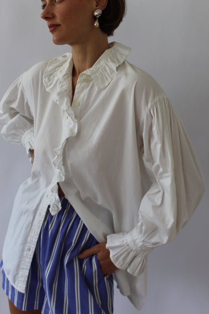 Lovely Vintage White Ruffle Cotton Blouse