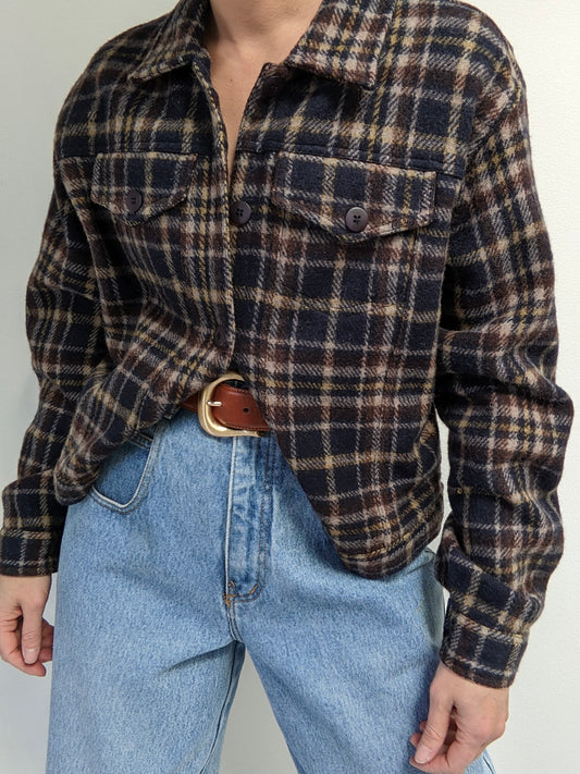 Vintage Cropped Plaid Wool Jacket