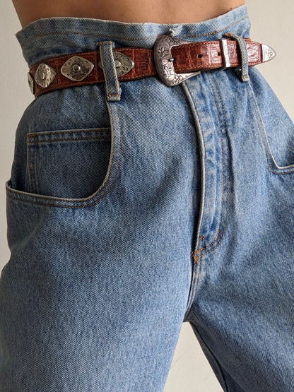 Amazing Vintage Silver-Embellished Western Leather Belt