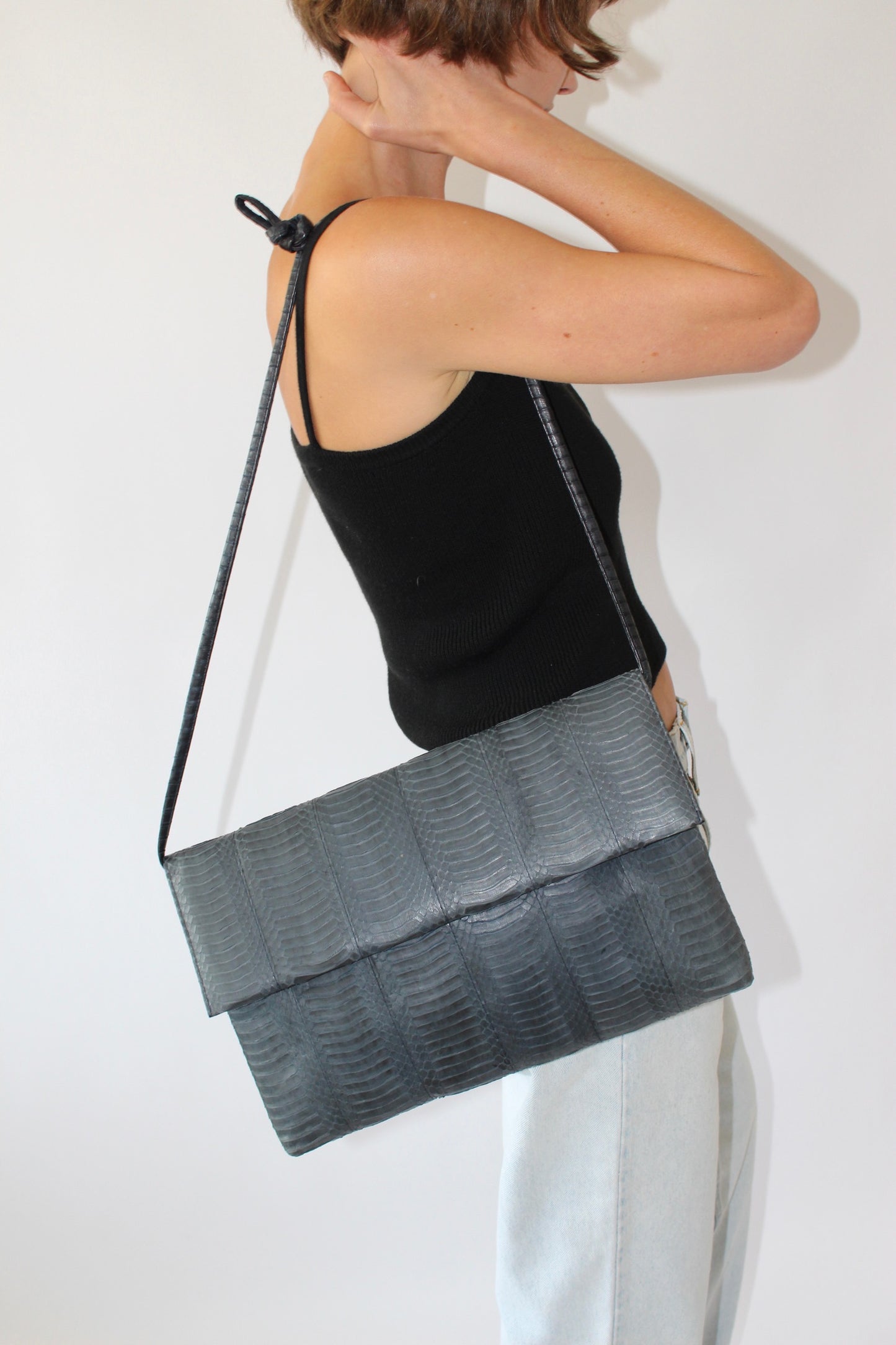 Stunning Vintage Stone Snakeskin Envelope Clutch Bag
