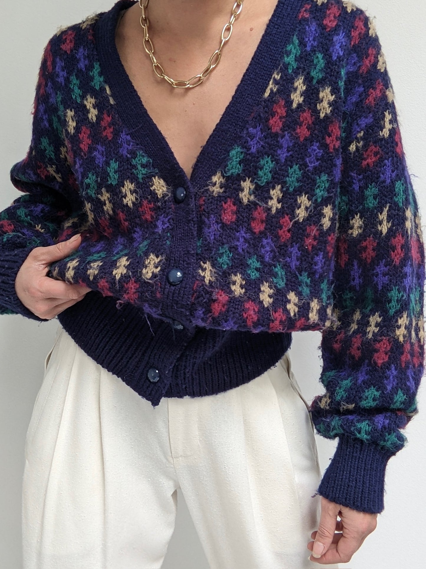 Vintage Patterned Knit Cardigan