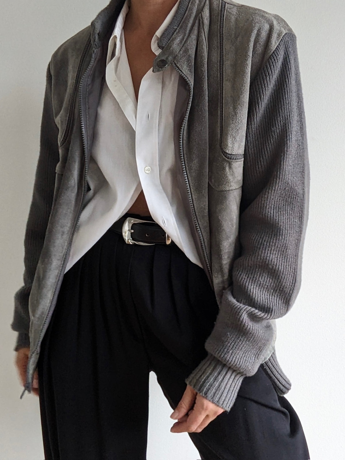 Vintage Smoke Suede & Knit Jacket