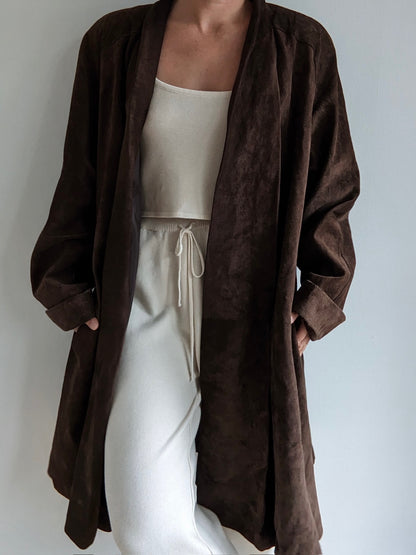 Vintage Espresso Sueded Leather Swing Coat