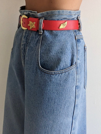 Bold Vintage Nautical Red Leather Belt