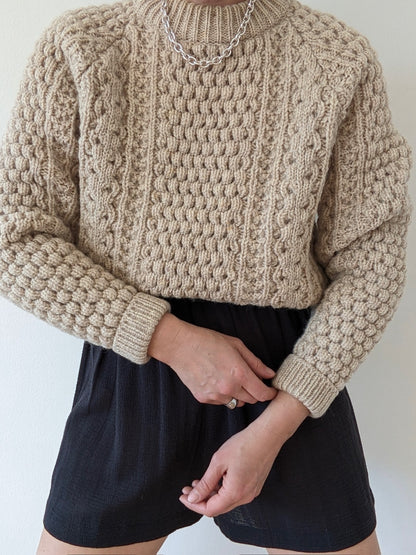 Vintage Pale Oat Wool FIsherman Sweater