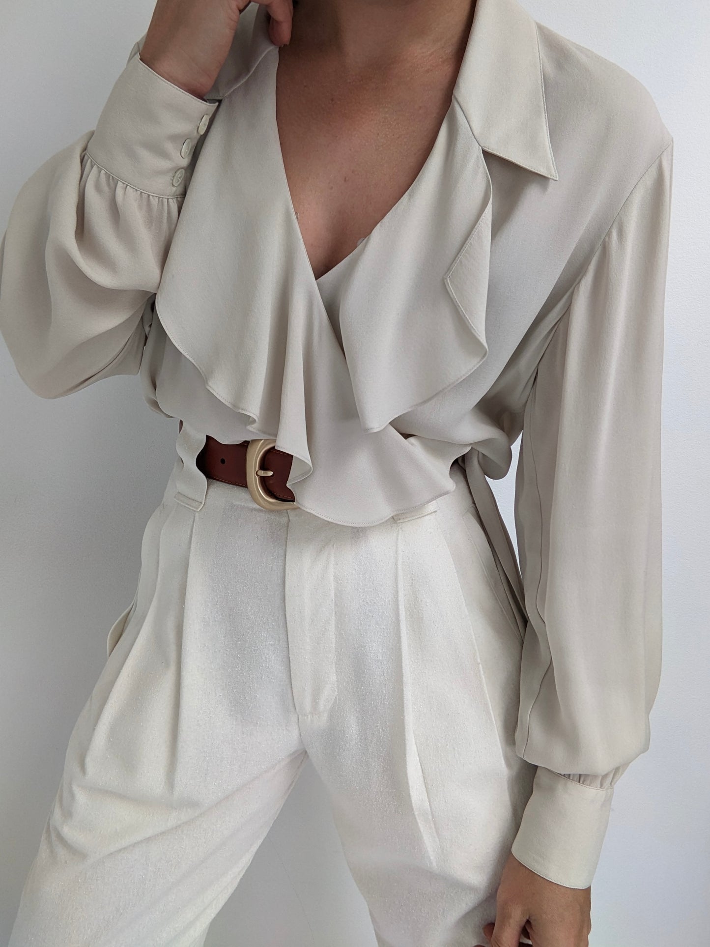 Beautiful Vintage Ruffled Silk Wrap Blouse