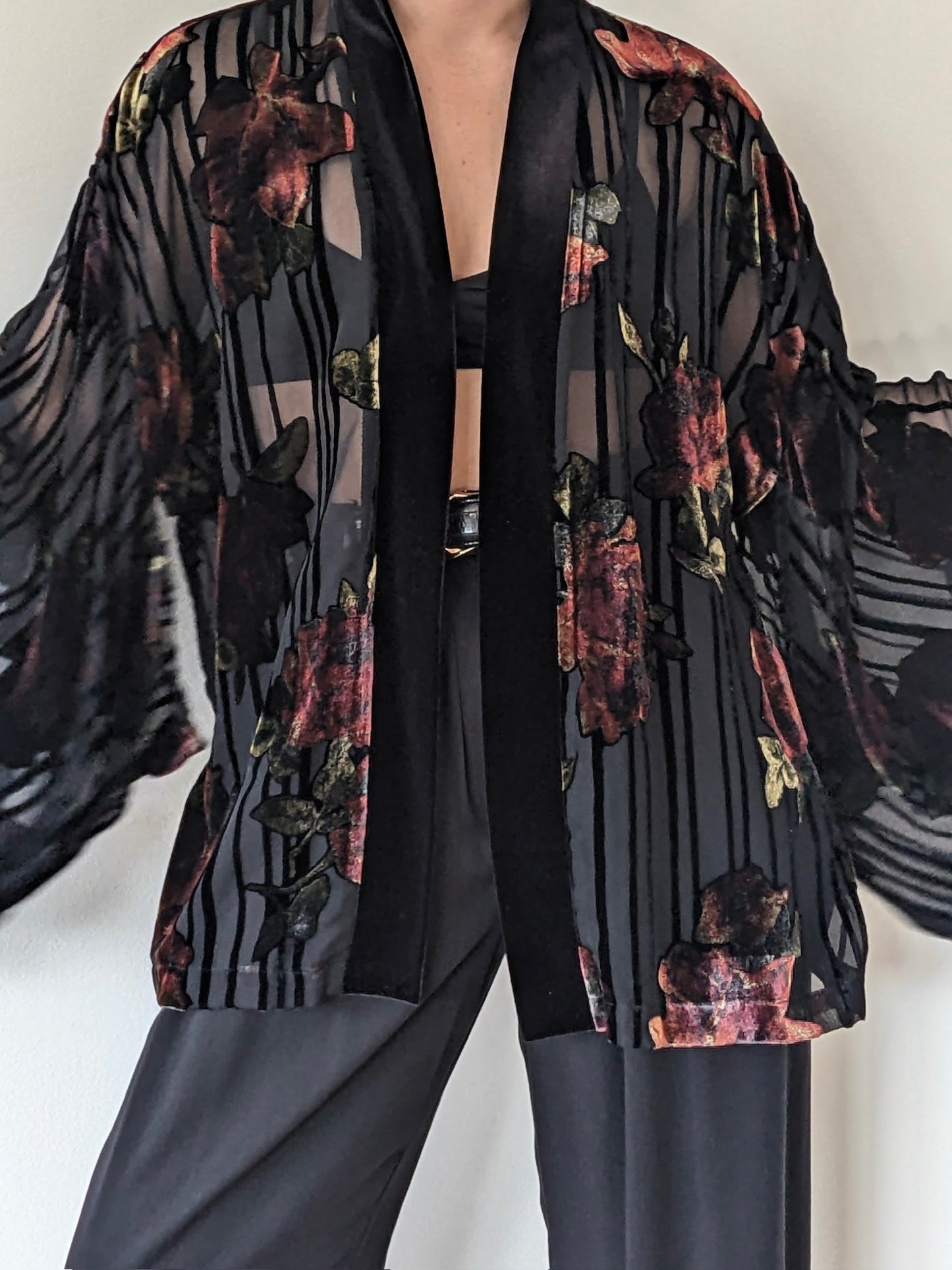 Vintage Sheer & Floral Velvet Kimono Jacket