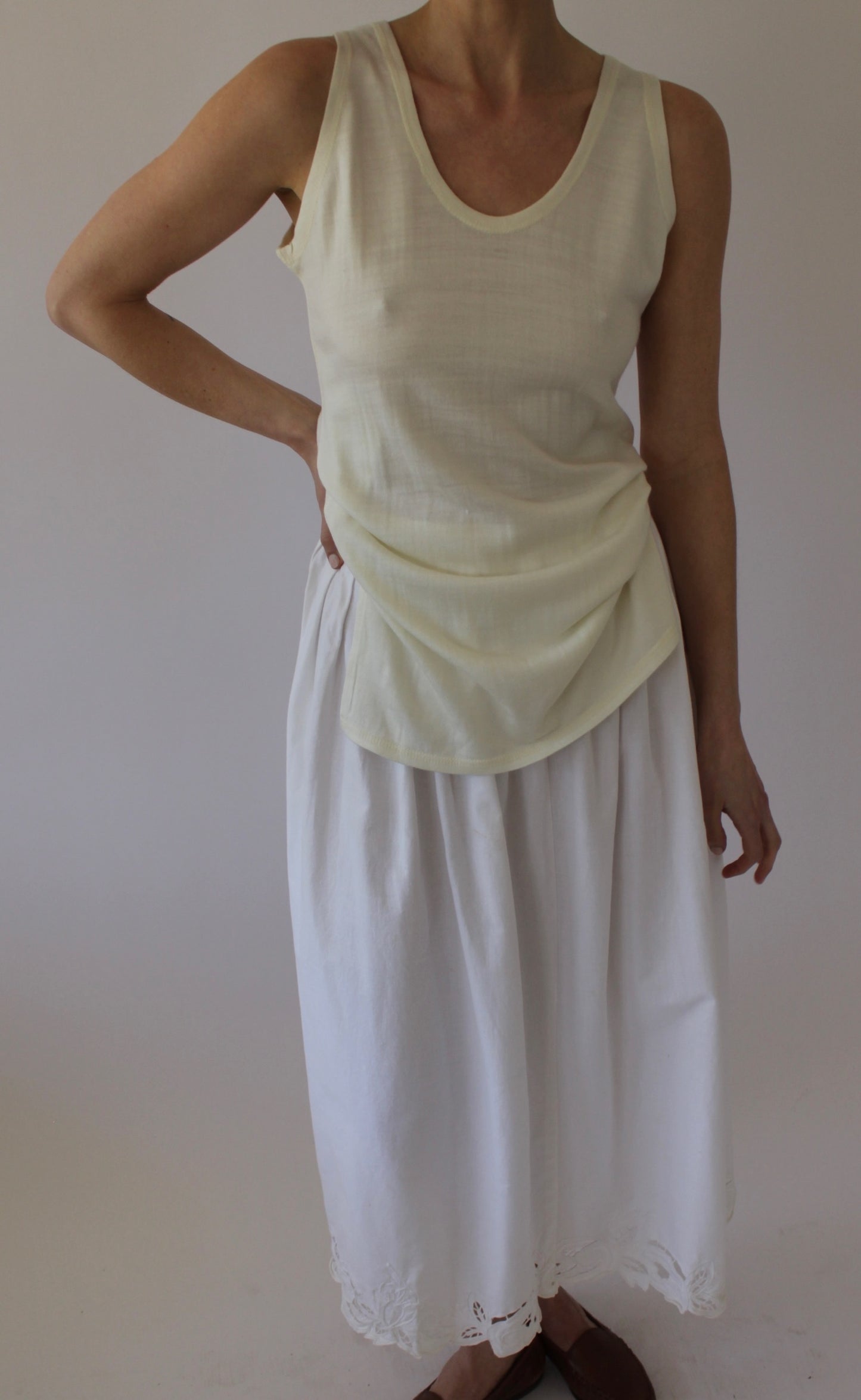 Vintage Cream Thin Wool Knit Tank
