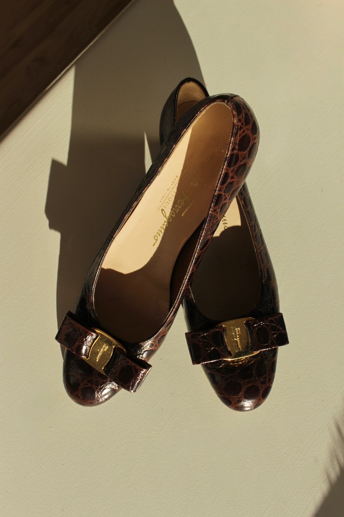 Vintage Salvatore Ferragamo Embossed Leather Pumps