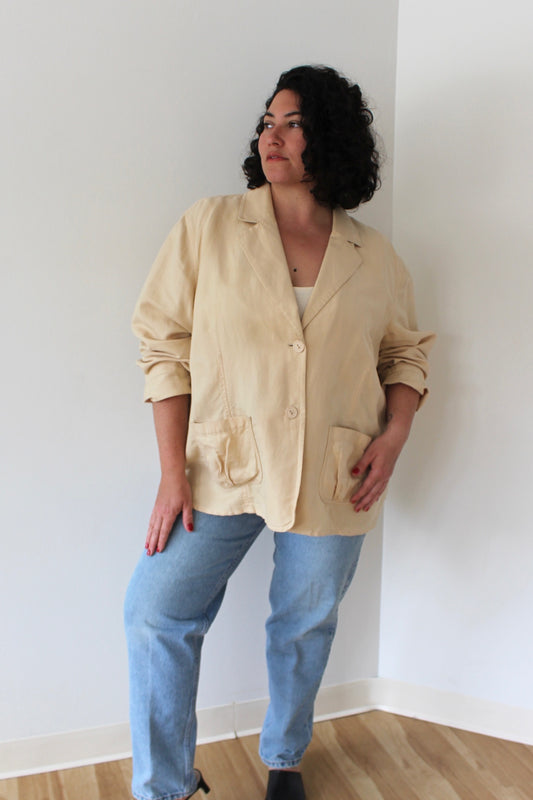 Vintage Butter Linen Herringbone Jacket