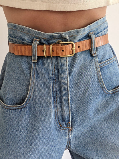 Vintage Striped Leather & Solid Brass Belt