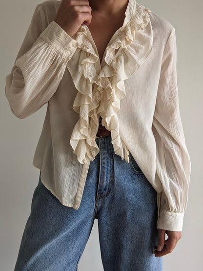 Gorgeous Vintage Ruffled Sheer Silk Blouse