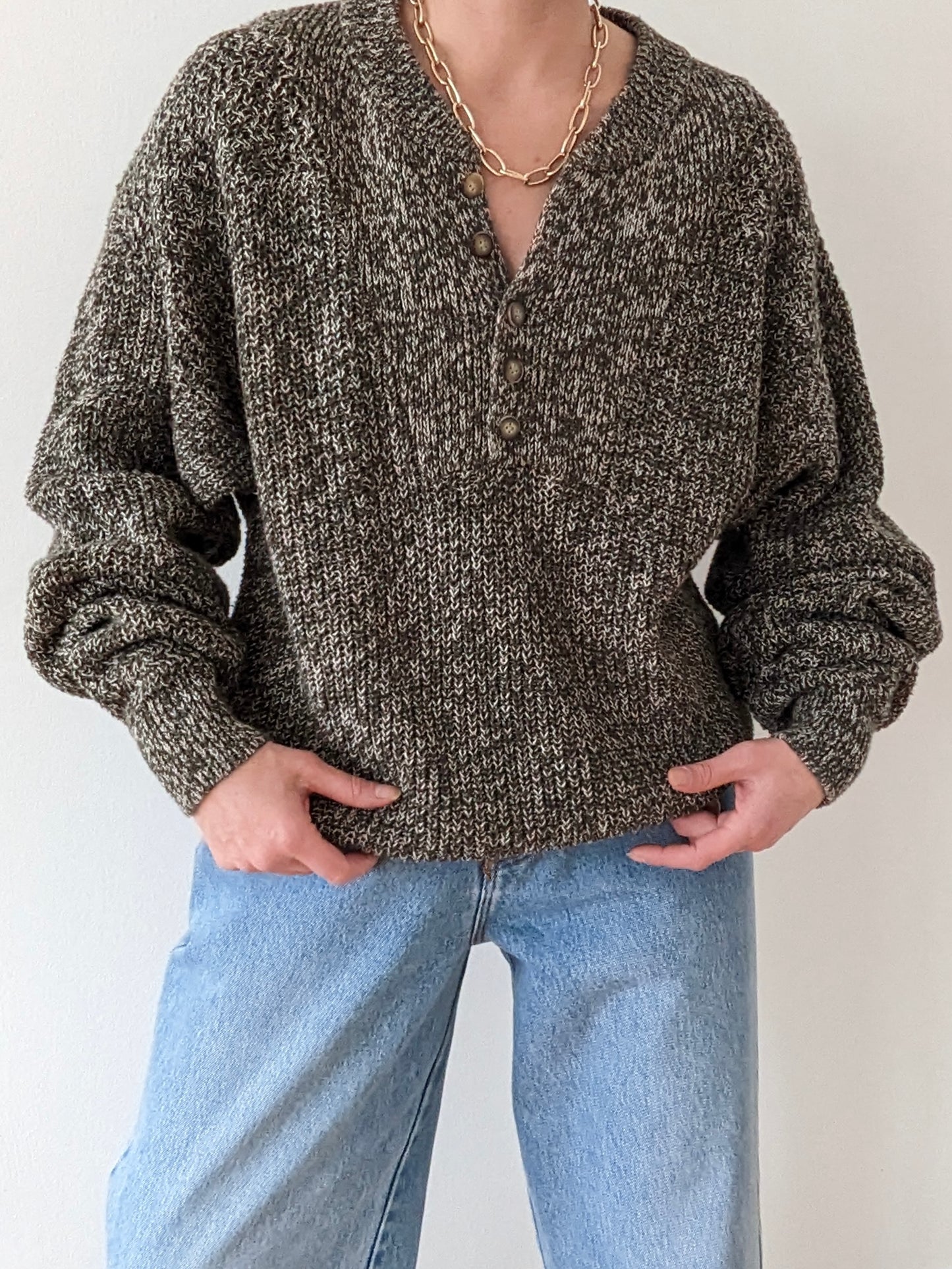 Favorite Vintage Olive Cotton Henley