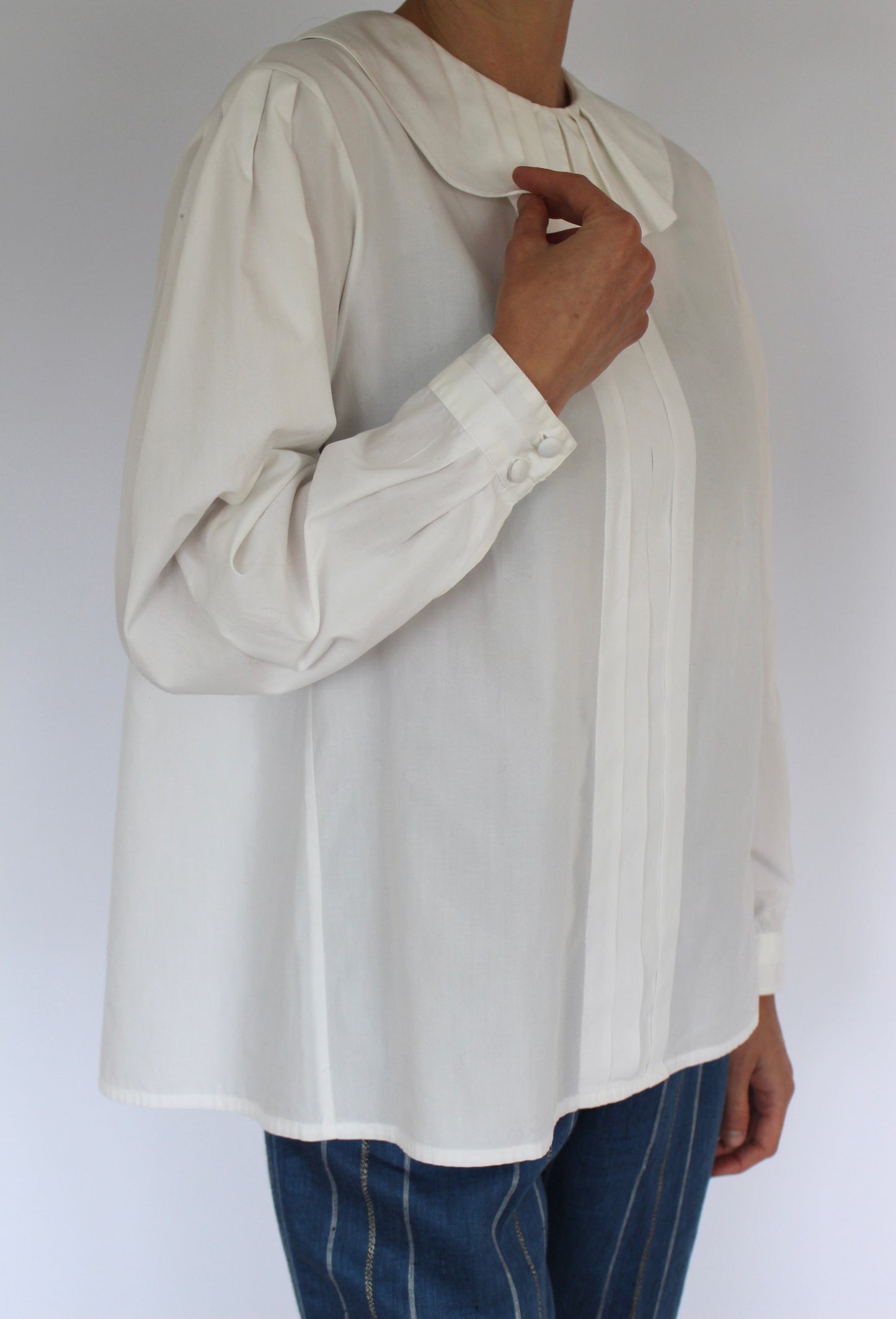 Vintage Eggshell Pleated Collar Blouse