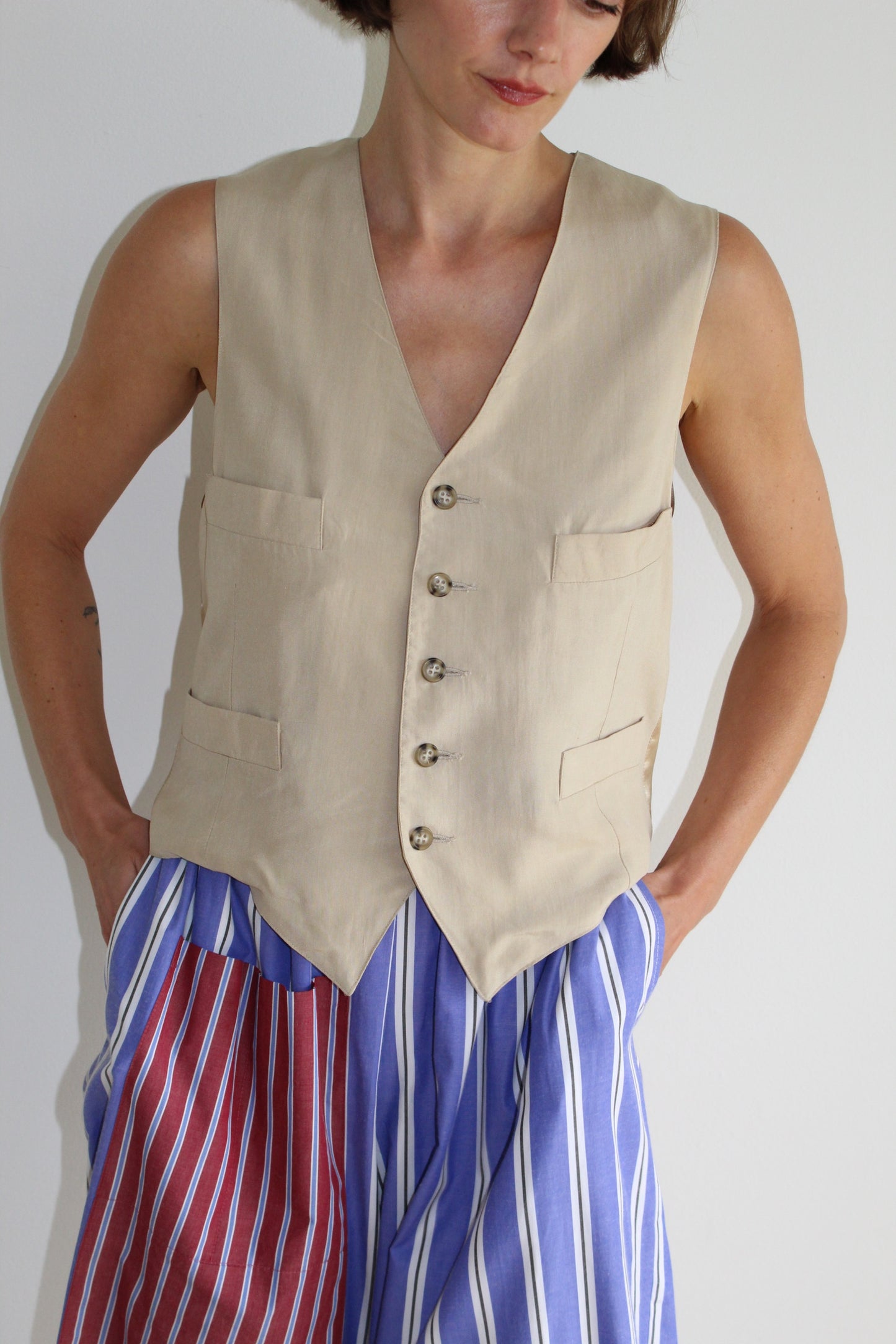 90s Vintage Sand Silk Vest