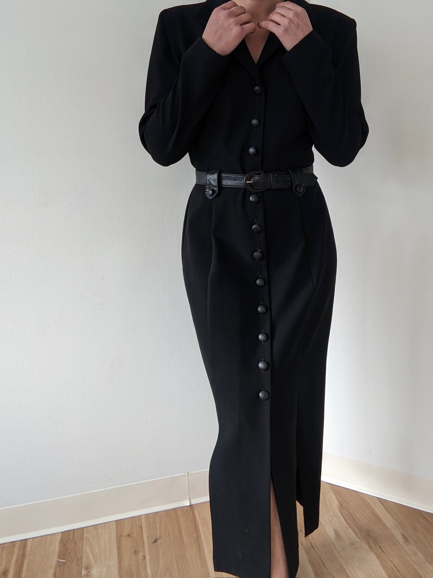 Amazing Vintage Belted Onyx Button Up Dress