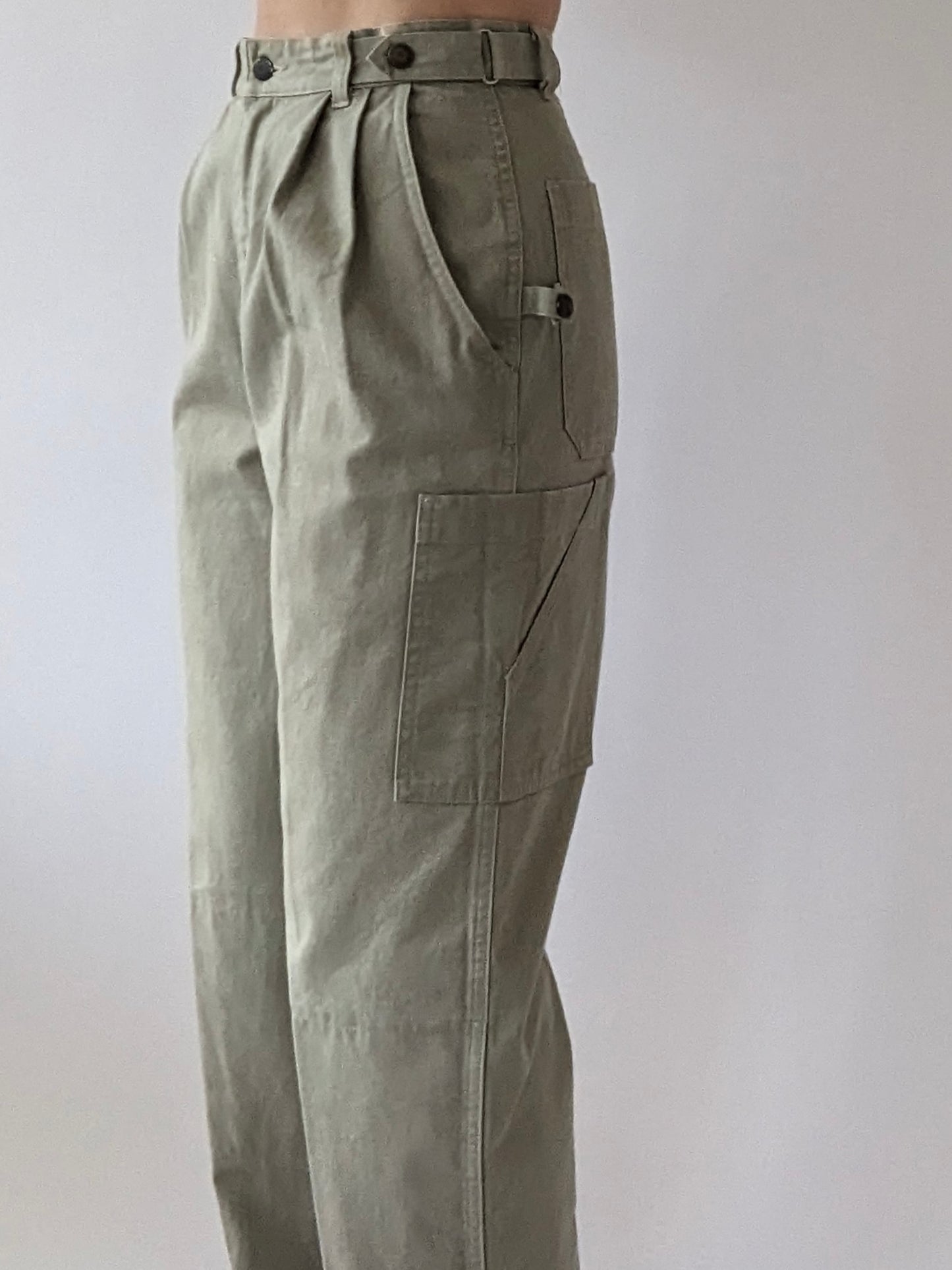 Vintage Stone Pleated Cargo Trousers