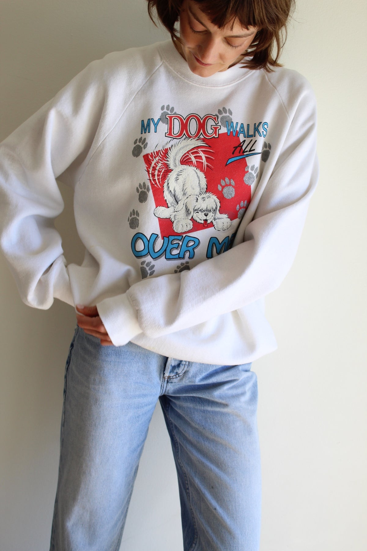 Vintage "My Dog Walks All Over Me" Graphic Sweatshirt