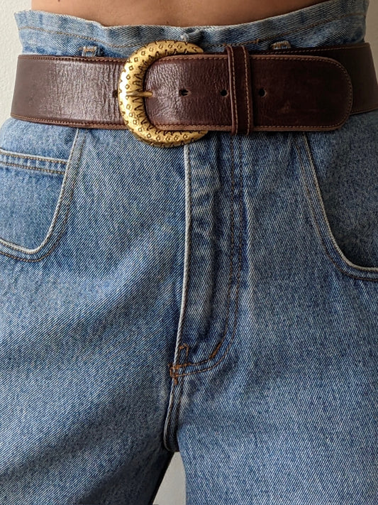Vintage Walnut Wide Leather Belt
