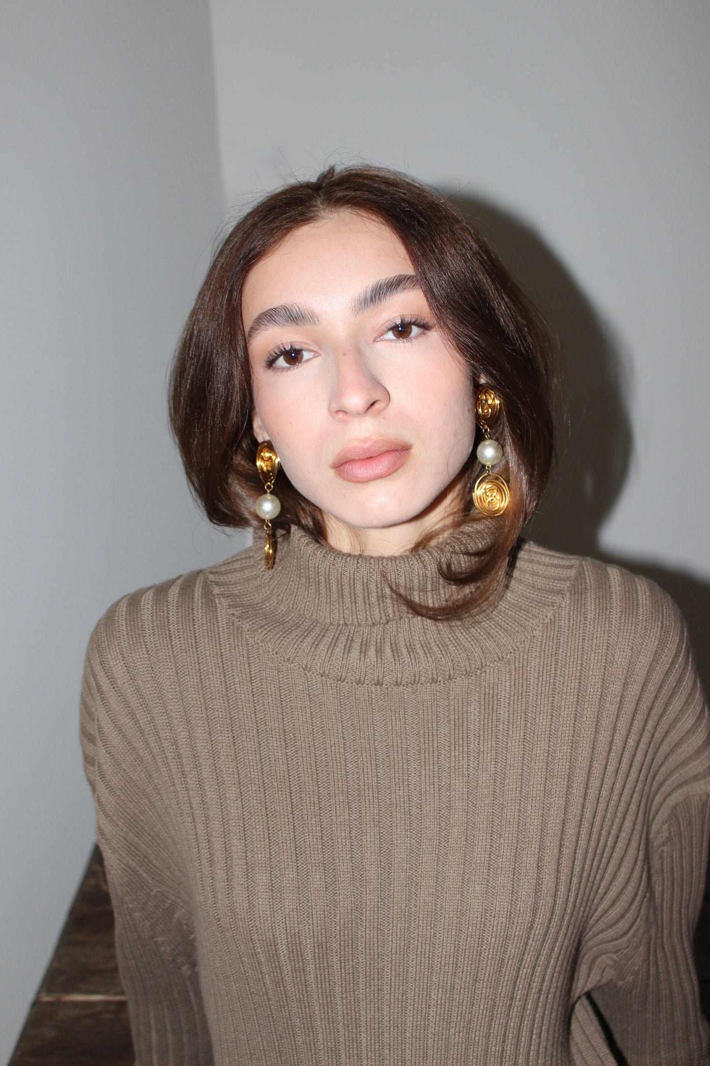 Bold Vintage Gold Spiral & Faux Pearl Drop Earrings