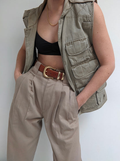 Vintage Khaki Cotton Cargo Vest