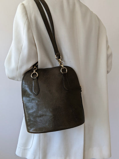 Vintage Olive Reptile-Embossed Leather Bag