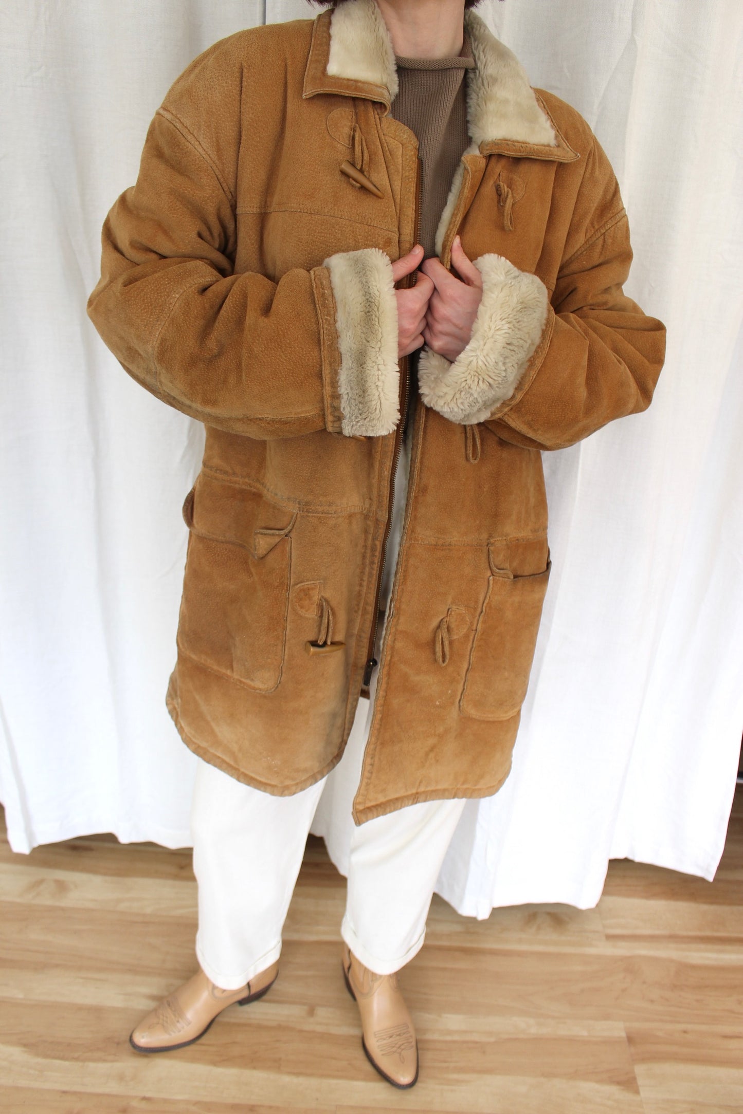Vintage Clay Suede & Faux Fur Chore Coat