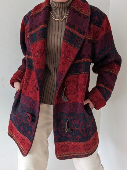 Amazing Vintage Eddie Bauer Patterned Wool Toggle Coat