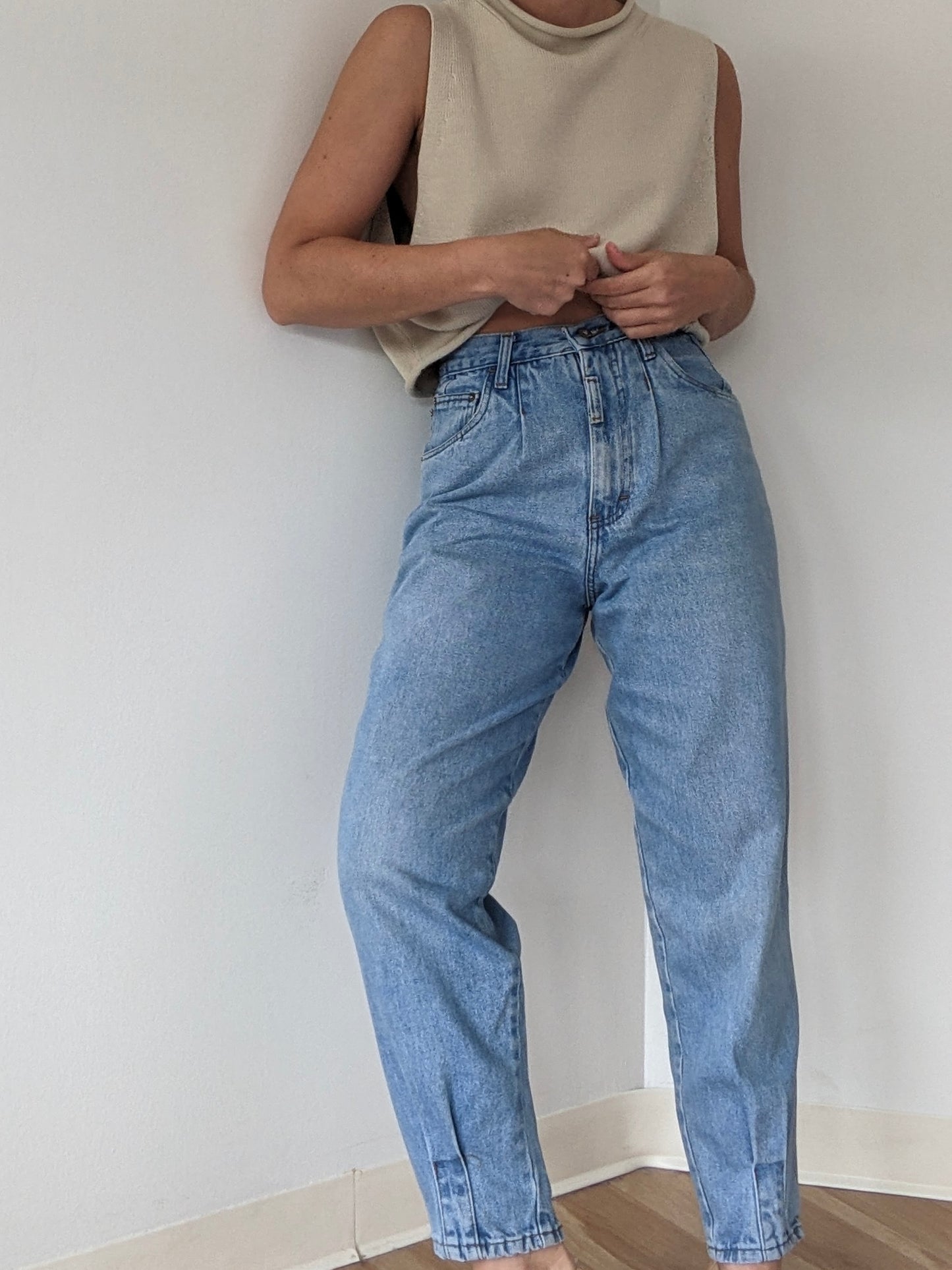 Vintage Pleated High Rise Denim