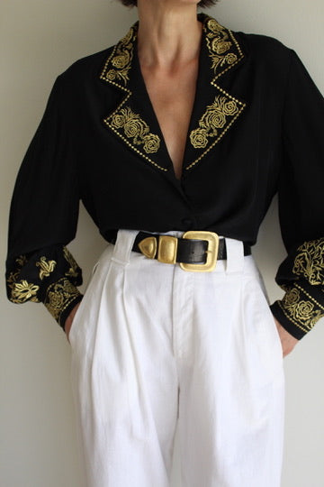 Vintage Diane Von Furstenberg Embroidered Silk Blouse