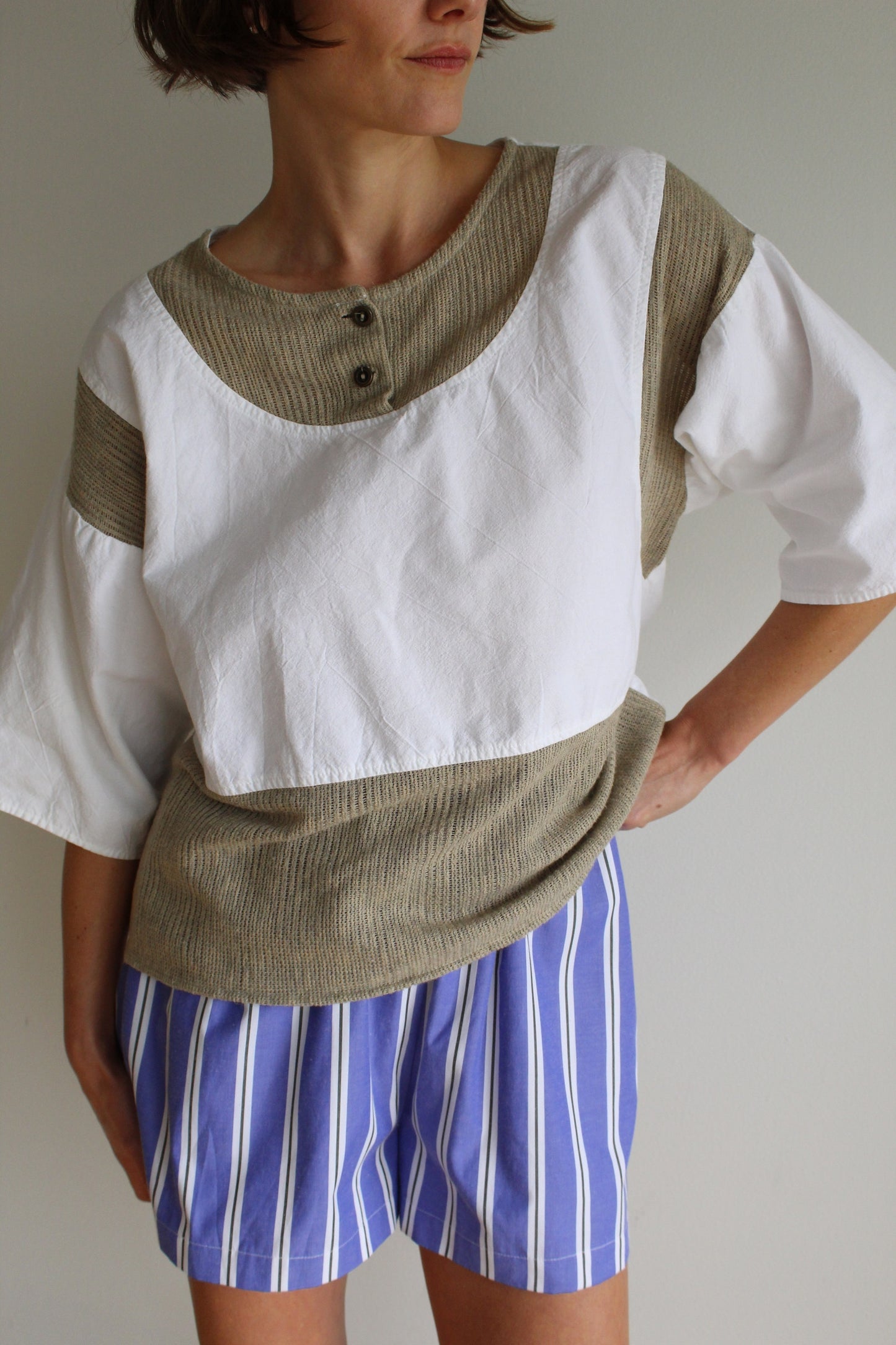 Vintage Knit-Accent Henley Tee
