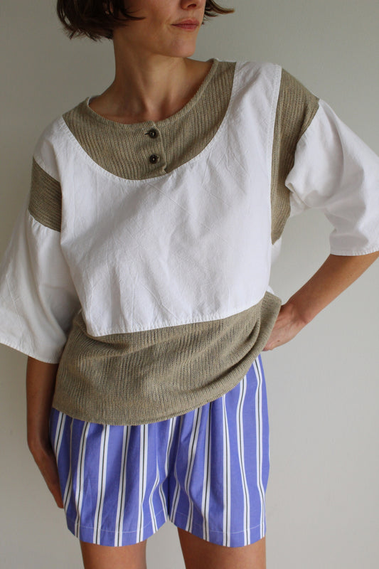 Vintage Knit-Accent Henley Tee