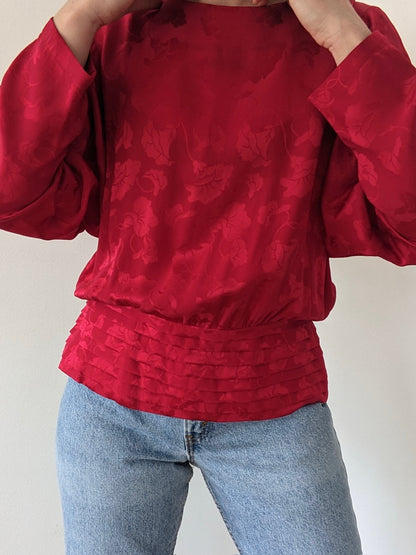 Vintage Rouge Floral Silk Blouse