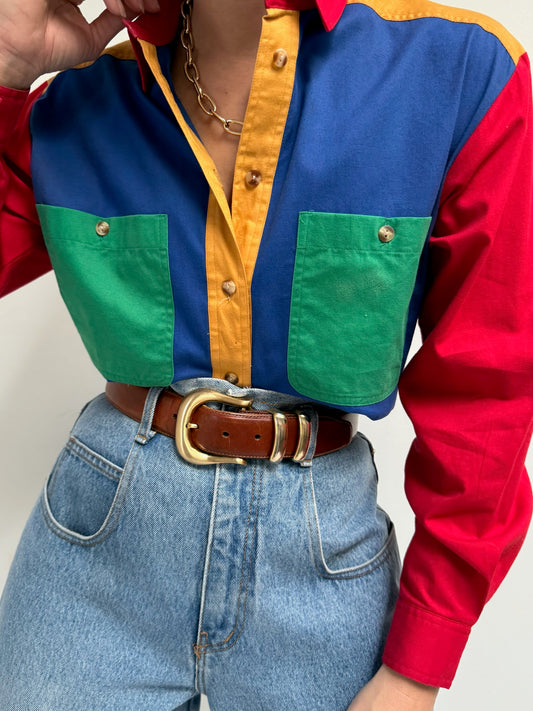 Vintage Color Block Cotton Shirt