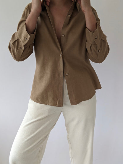 Vintage Almond Linen Blouse