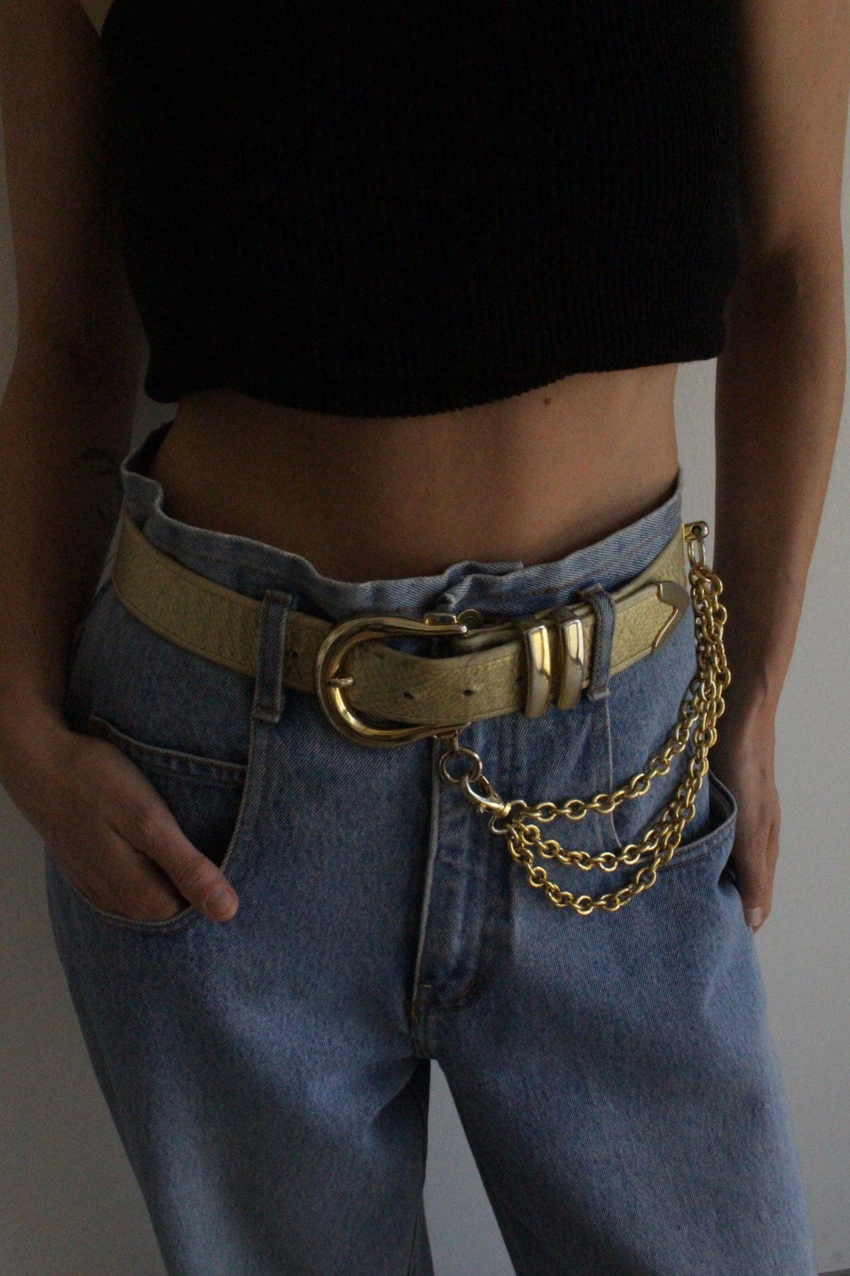 Vintage Champagne Leather & Statement Chain Belt
