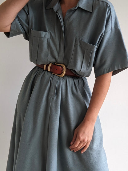 Vintage Stone Blue Raw Silk Dress