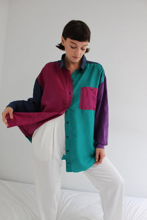 Lovely Vintage Color Block Silk Blouse