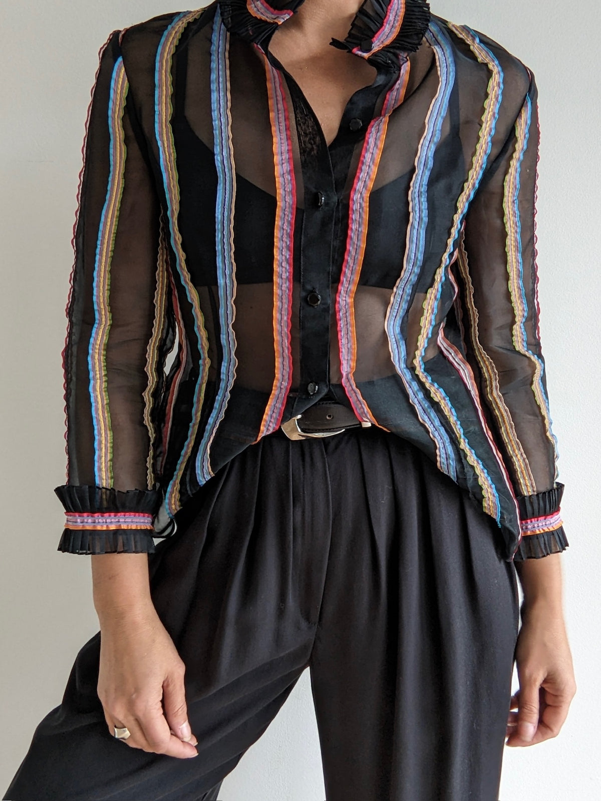 Vintage Sheer Ribbon Stripe Blouse