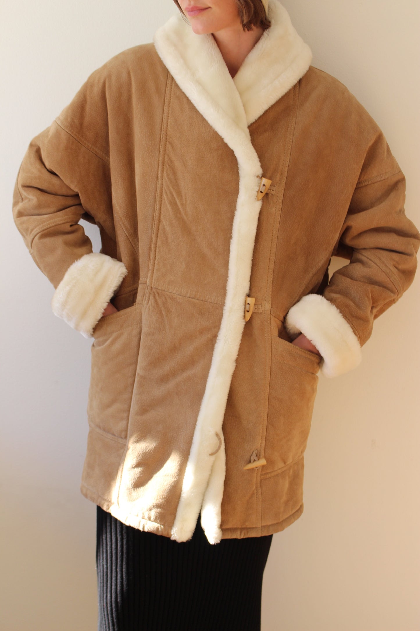 Incredible Vintage Faux Fur-Lined Suede Coat