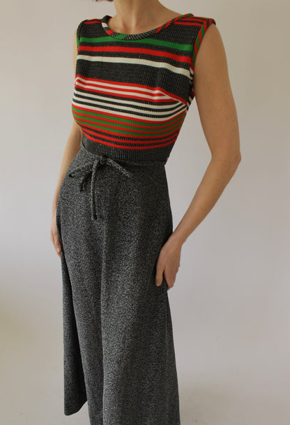Amazing Vintage Striped Metallic Maxi Dress