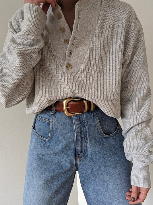 Favorite Vintage Pale Stone Cotton Henley