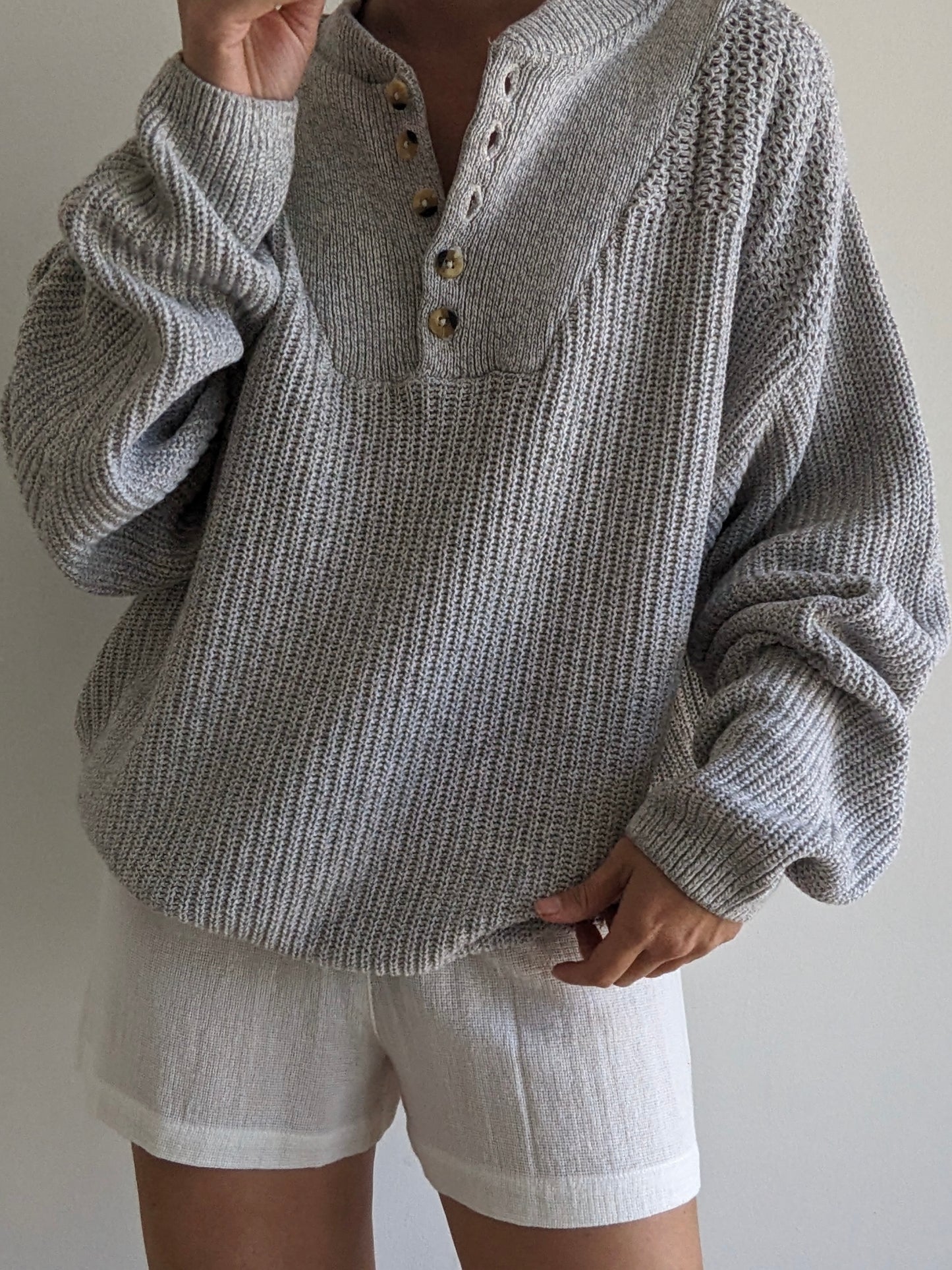 Vintage Stone Grey Cotton Henley