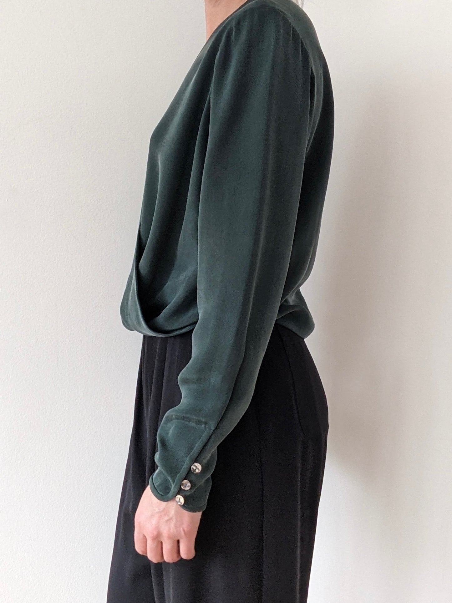 Stunning Vintage Topiary Silk Wrap Blouse