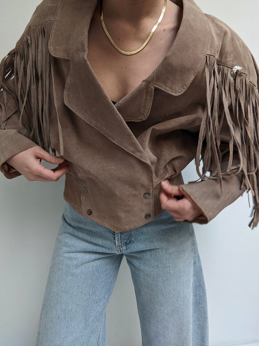 Vintage Amaretto Fringed Suede Jacket