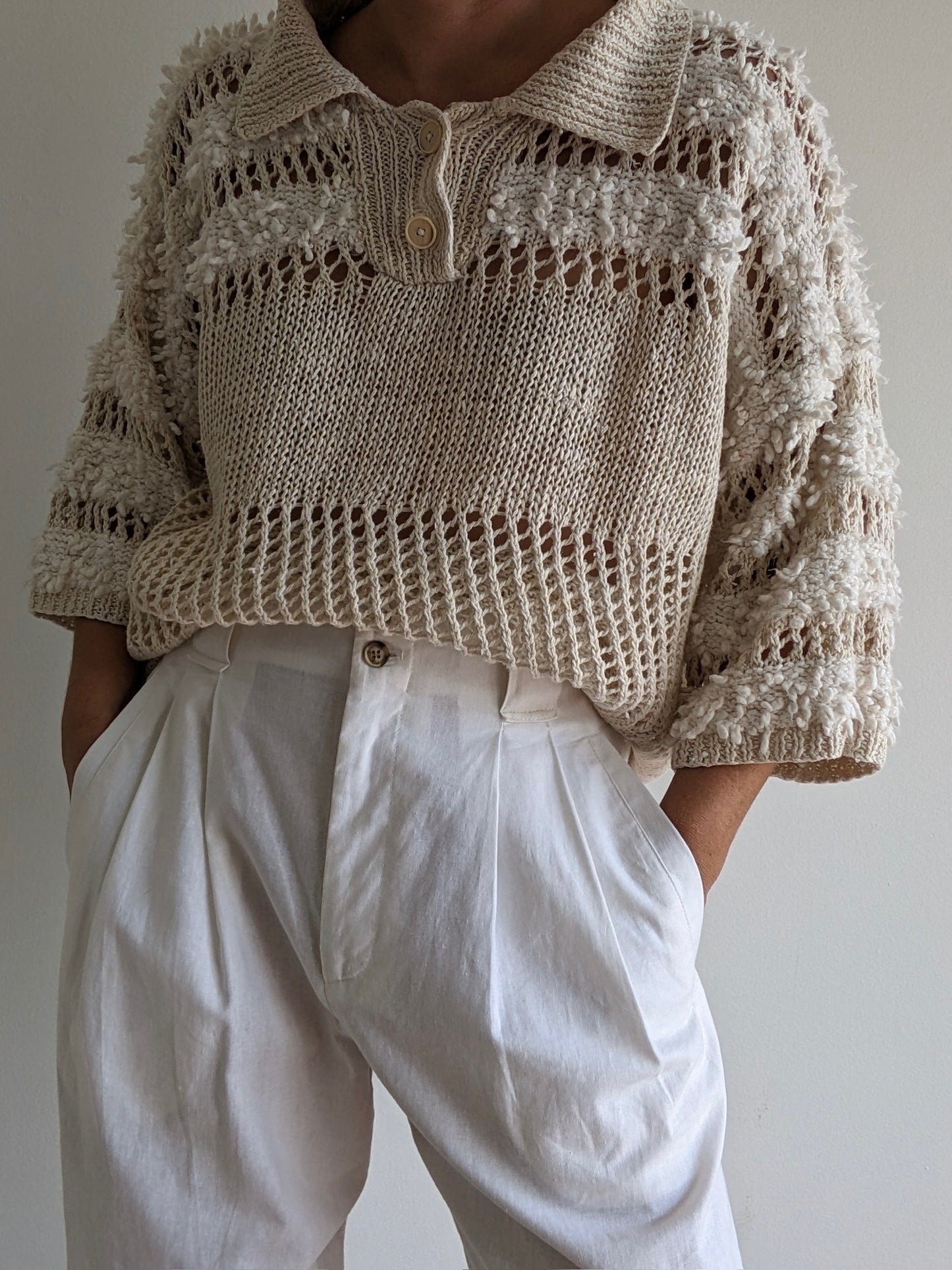 Incredible Vintage Loose-Knit Linen Henley